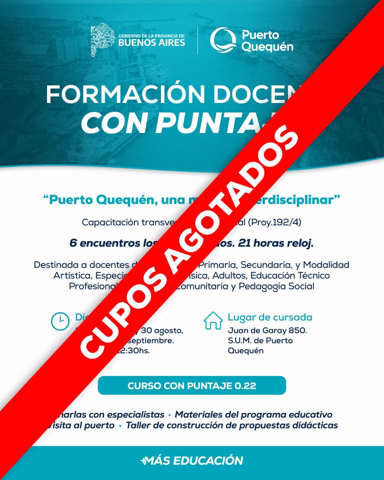 Se agotaron en menos de 24 horas los cupos para el curso docente con puntaje de Puerto Quequén